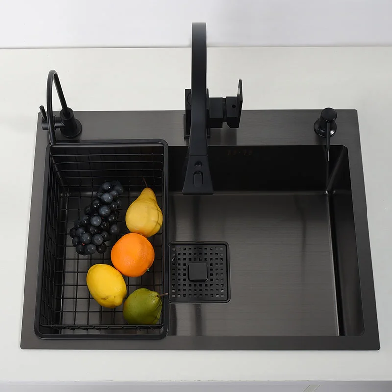 

Черная одинарная кухонная раковина, раковина для мытья овощей, кухонная черная раковина из нержавеющей стали, черная сливная раковина