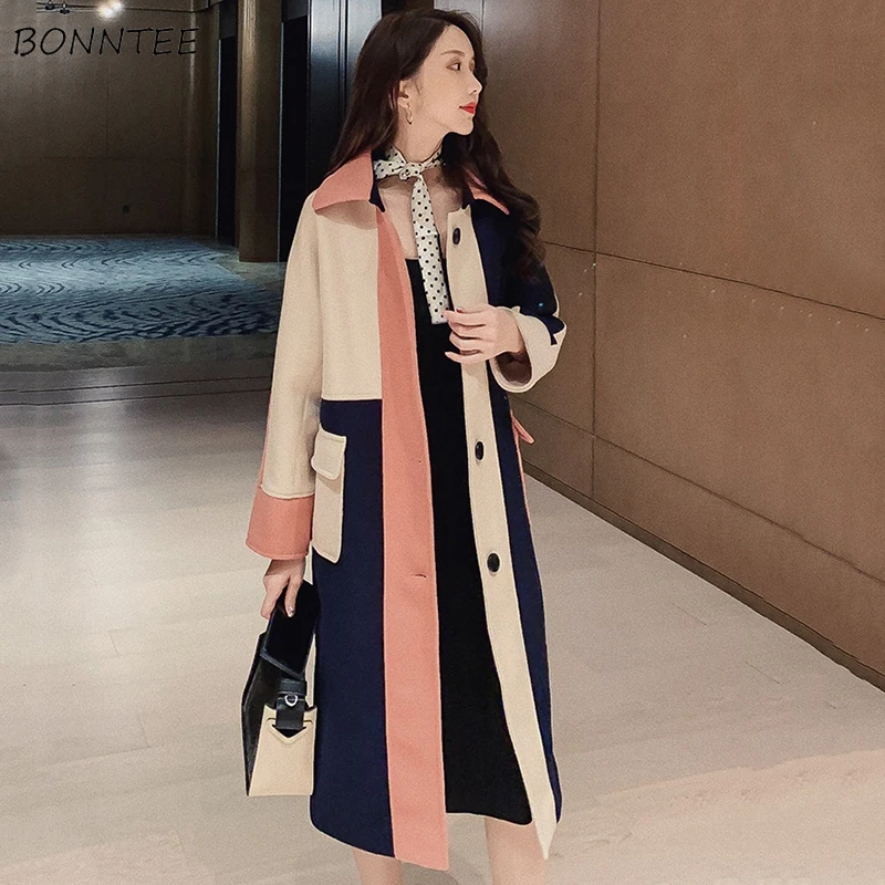 Blends Women Patchwork Simple Long Coat Outwear Winter Pockets Turn-Down Collar All-match Korean Style Female Single Breasted
Blends Women Patchwork Simple Long Coat Outwear Winter Pockets Turn-Down Collar All-match Korean Style Female Single Breasted