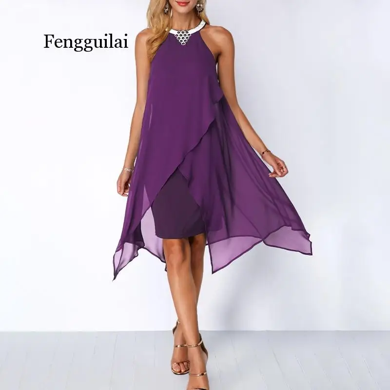 Plus Size Women Summer Round Neck Fashion Chiffon Sleeveless Dress Irregular Double Layer Beach Party sexy Loose Dresses
Plus Size Women Summer Round Neck Fashion Chiffon Sleeveless Dress Irregular Double Layer Beach Party sexy Loose Dresses