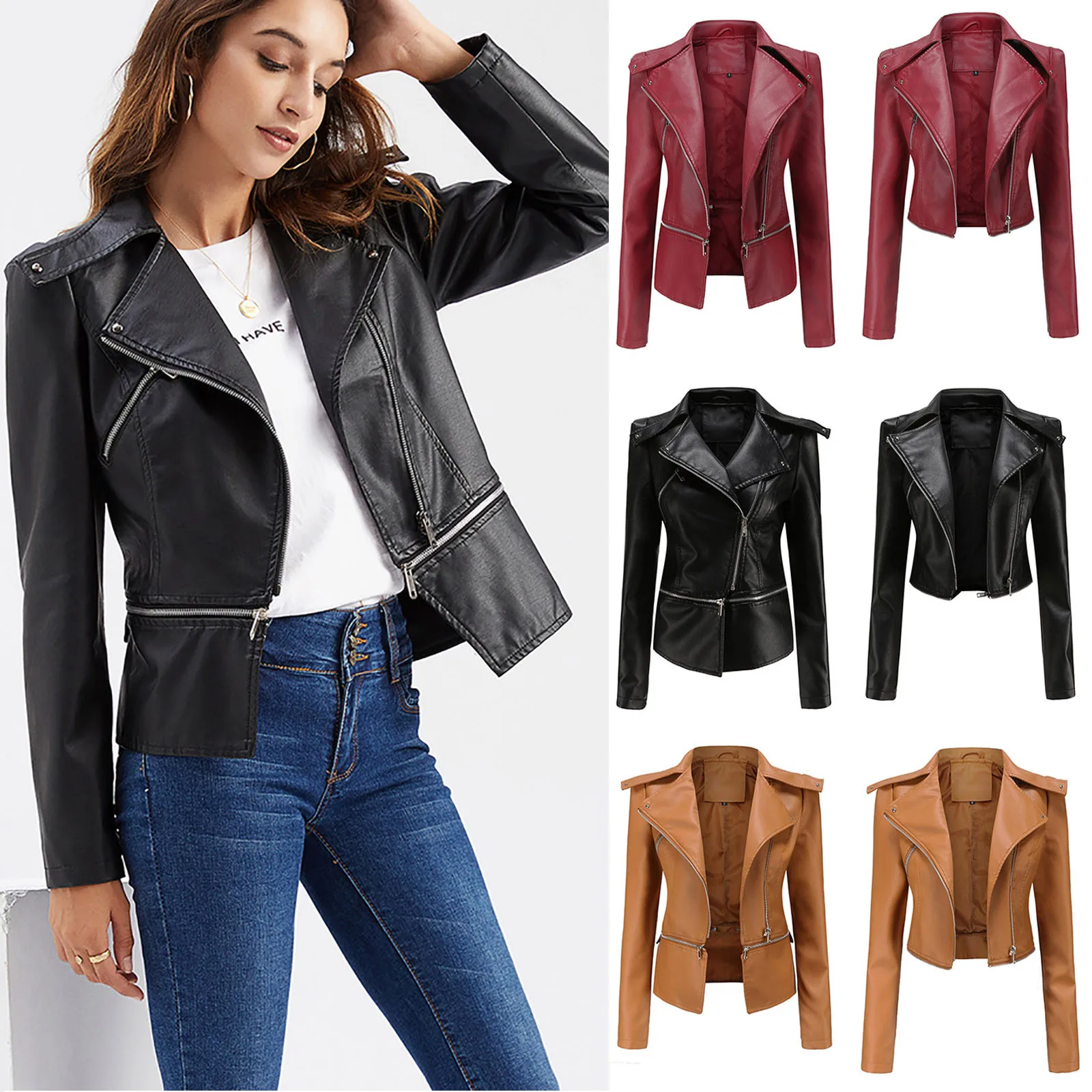 Leather Jacket Women's Slim Leather Stand Collar Zip Motorcycle Suit Belt Coat Jacket Tops кожаная куртка женская
Leather Jacket Women's Slim Leather Stand Collar Zip Motorcycle Suit Belt Coat Jacket Tops кожаная куртка женская