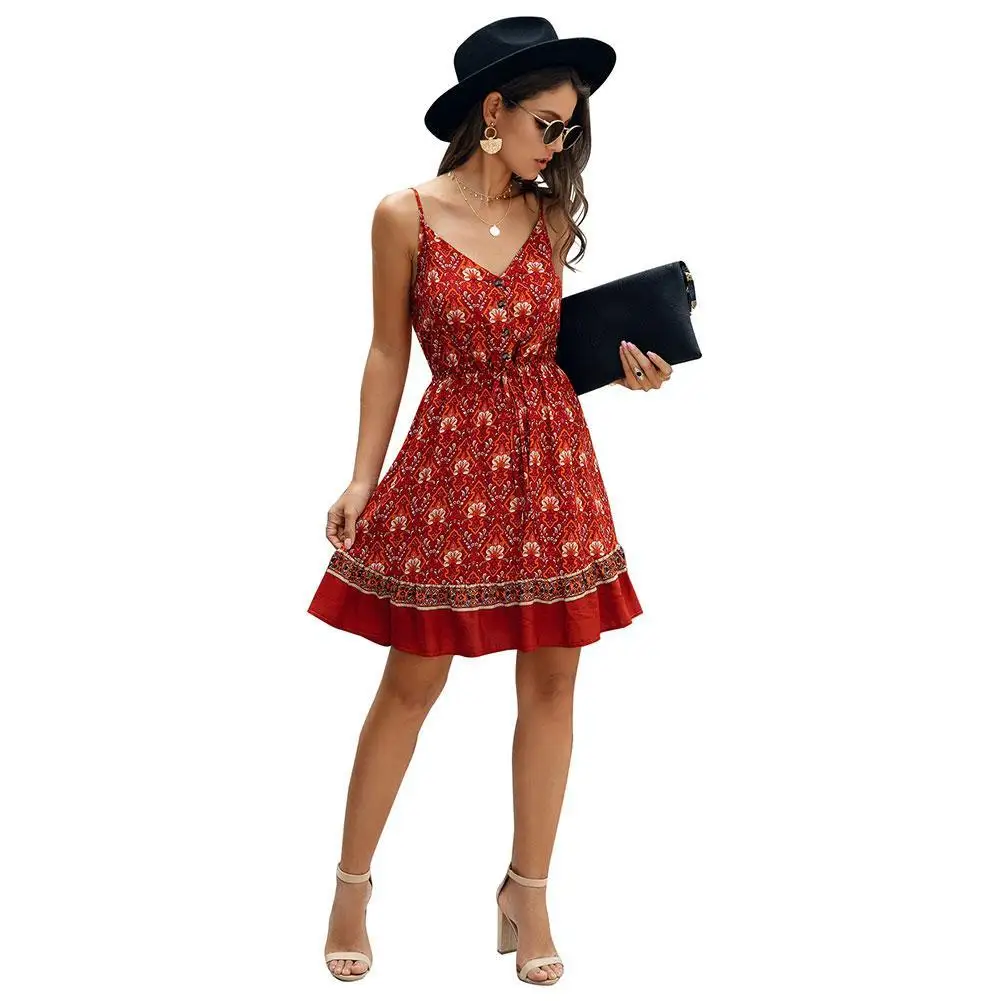 Women Dresses Boho Adjustable Straps Buttons Drawstring Floral Print Beach A Line Dress Women's Clothing 2021
Women Dresses Boho Adjustable Straps Buttons Drawstring Floral Print Beach A Line Dress Women's Clothing 2021