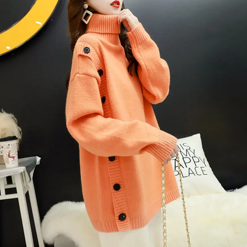 Woman Warm High-necked Pullover Sweater Women Fashion Casual Korean Loose Knitted Tops Black Gray Winter Clothes 2021
Woman Warm High-necked Pullover Sweater Women Fashion Casual Korean Loose Knitted Tops Black Gray Winter Clothes 2021