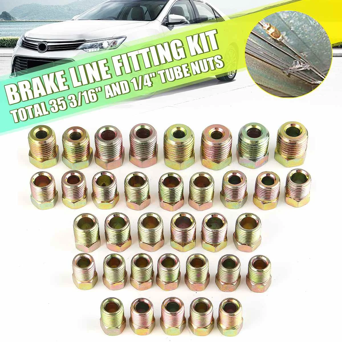 35PCS For Inverted Flare 3/16'' OD and 1/4" OD Copper Nickel Brake Line Tubing Tube Fitting Kit Nuts Iron Plating Zinc
35PCS For Inverted Flare 3/16'' OD and 1/4" OD Copper Nickel Brake Line Tubing Tube Fitting Kit Nuts Iron Plating Zinc