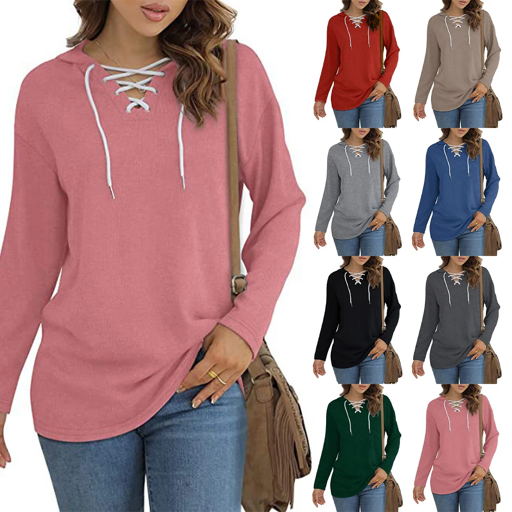 Women Hooded Tops Long Sleeve Solid Color V Neck Hoodie Autumn Spring Ladies T-Shirt Blouses Hooded Tee Shirt Fashion Tops
Women Hooded Tops Long Sleeve Solid Color V Neck Hoodie Autumn Spring Ladies T-Shirt Blouses Hooded Tee Shirt Fashion Tops