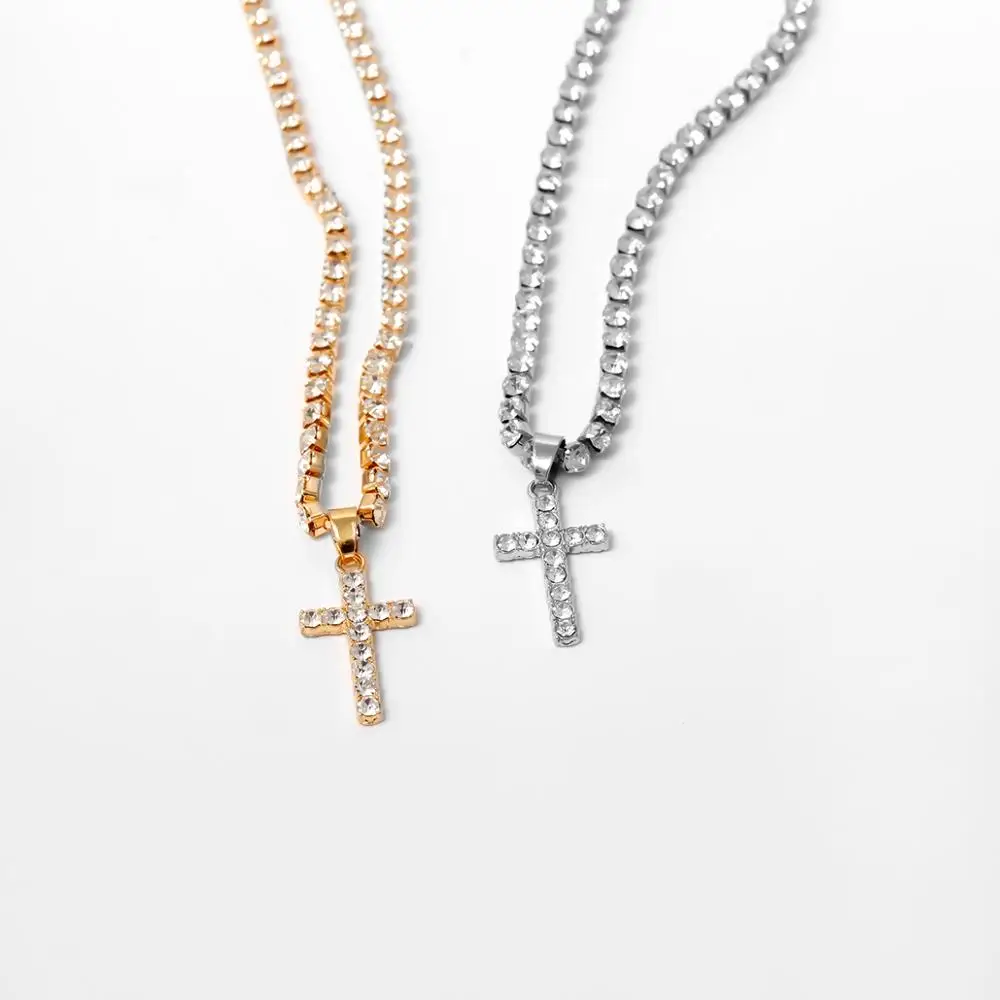 Готический Блестящий крест с фианитом колье подвеской ожерелье золотого и