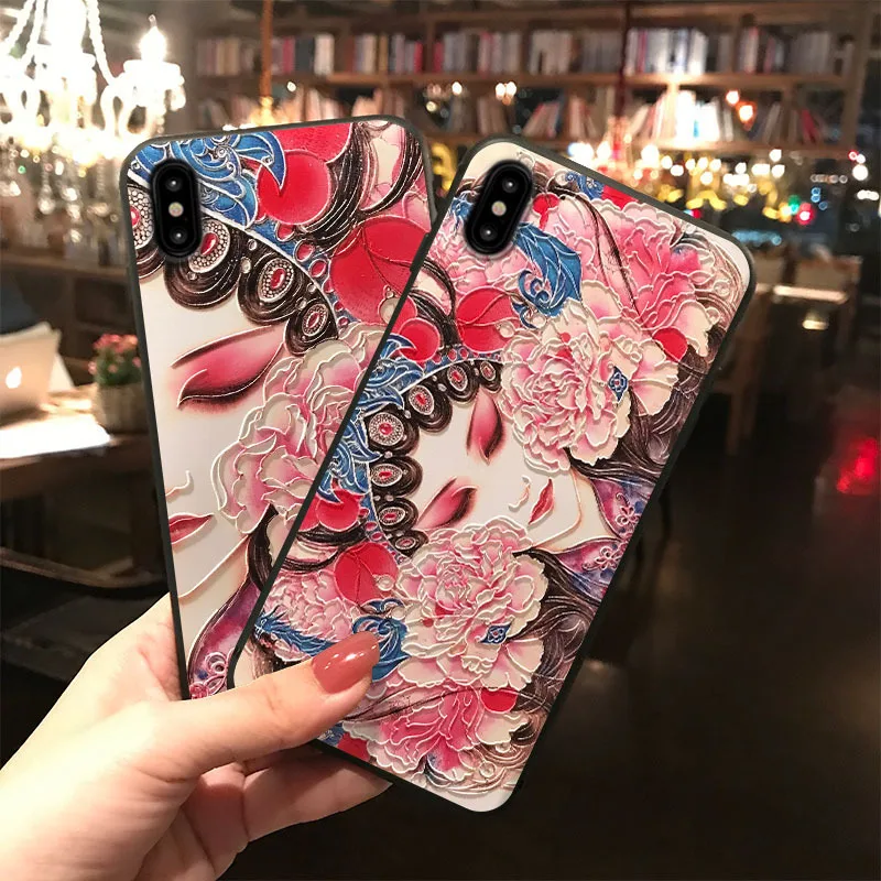 Чехол для телефона с цветочным рисунком iPhone 11 12 13 ProMax X XS MAX XR чехол тиснением из