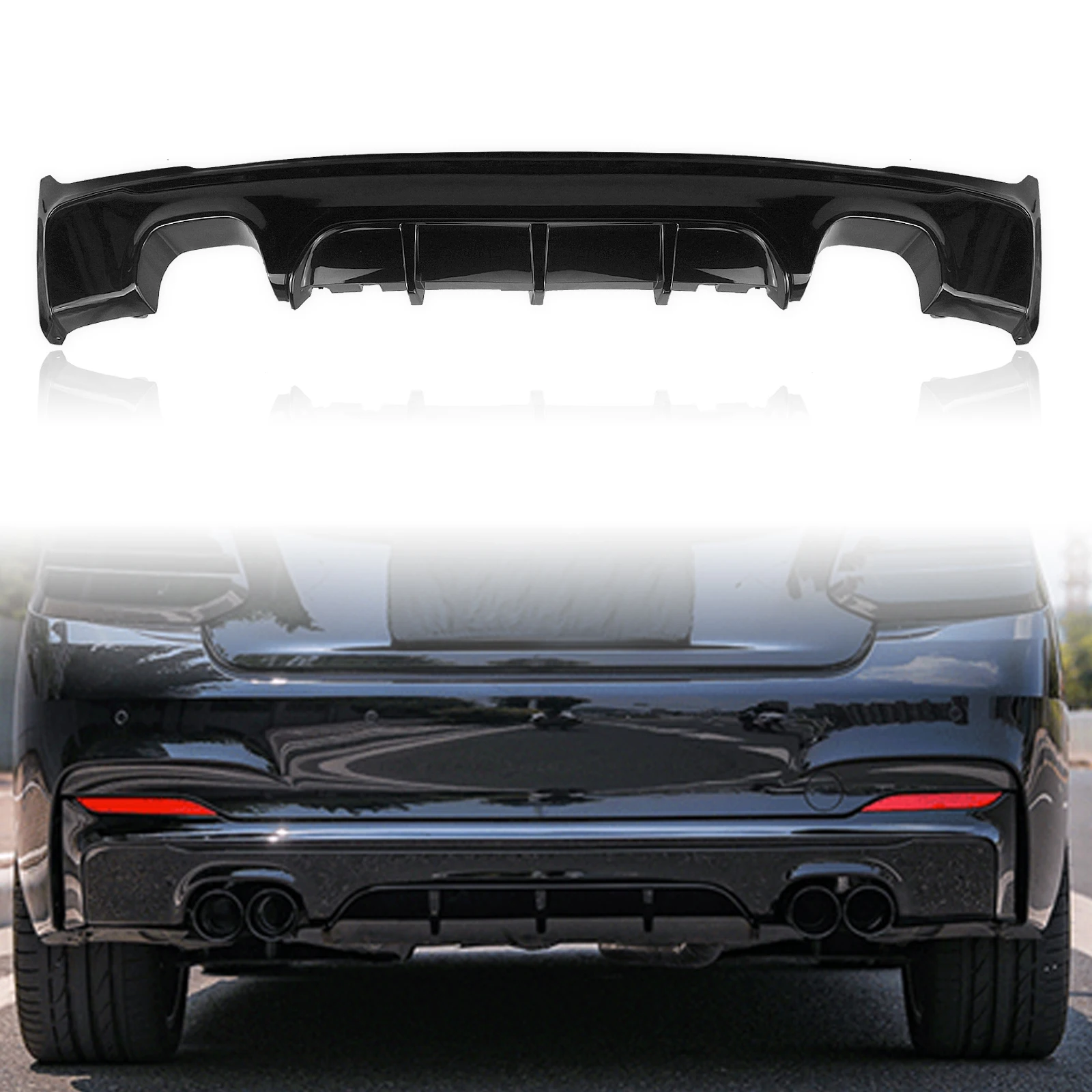 

For BMW 2 Series F22 F23 M235i M240i M Sport 2014-2021 Rear Bumper Diffuser Lip Glossy Black Quad Exhaust Spoiler Plate Splitter