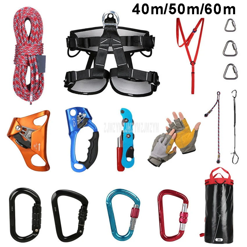 40m/50m/60m Outdoor Rock Climbing Equipment Mountaineering Climbing Rope Set with Safety Belt/Buckle/Descender/Riser/Storage Bag
40m/50m/60m Outdoor Rock Climbing Equipment Mountaineering Climbing Rope Set with Safety Belt/Buckle/Descender/Riser/Storage Bag