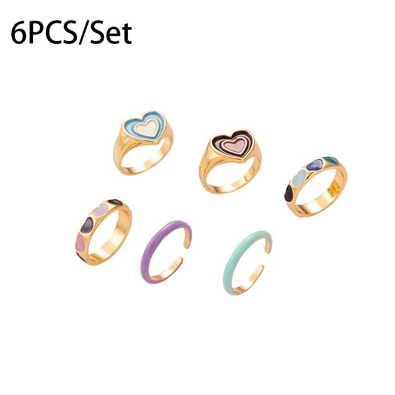 6PCS/Set Colorful Dripping Oil Heart-shaped Ring Sets for Women Cute Heart Round Shape Geoemtry Wedding Ring Jewelry
6PCS/Set Colorful Dripping Oil Heart-shaped Ring Sets for Women Cute Heart Round Shape Geoemtry Wedding Ring Jewelry