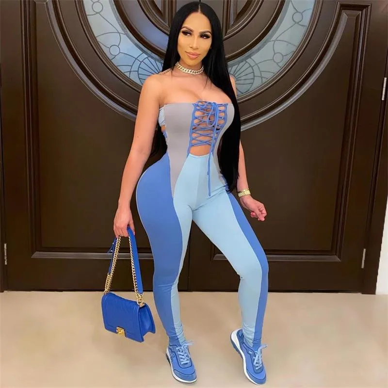 Casual Strapless Skinny Siamese Trousers Jumpsuit Women Patchwork Color Body-Fitting Hollow-Out Summer Skinny Long Jumpsuit
Casual Strapless Skinny Siamese Trousers Jumpsuit Women Patchwork Color Body-Fitting Hollow-Out Summer Skinny Long Jumpsuit