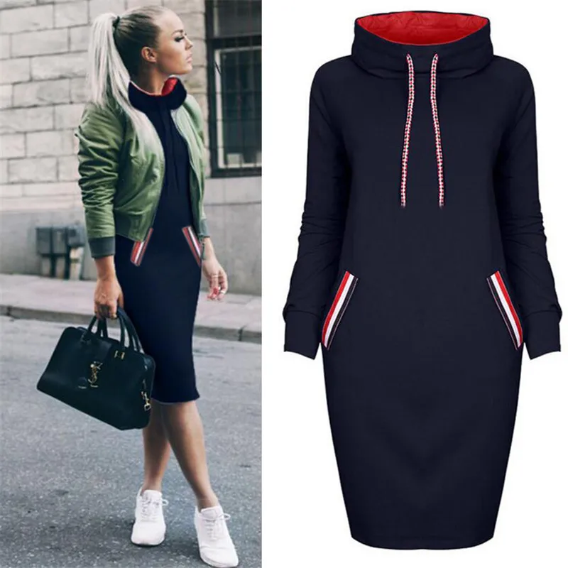 Hot Selling Four-Color Long-Sleeve Turtleneck Hoodie Dress Solid Color with Pocket
Hot Selling Four-Color Long-Sleeve Turtleneck Hoodie Dress Solid Color with Pocket
