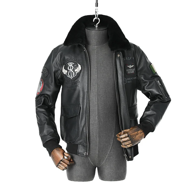 Black Italy 2021 Military Style Pilot Leather Jacket Plus Size 5XL Wool Collar Genuine Cowhide Autumn Slim Fit Aviation Coat
Black Italy 2021 Military Style Pilot Leather Jacket Plus Size 5XL Wool Collar Genuine Cowhide Autumn Slim Fit Aviation Coat