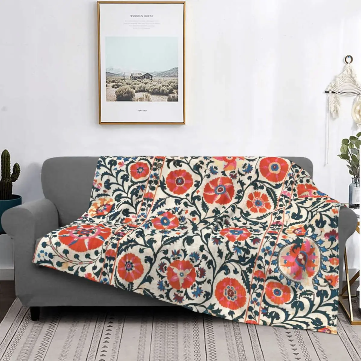 

Manta Bohemia con bordado Floral antiguo de Rusia, manta ligera de franela estampada para dormitorio, colchas de coche