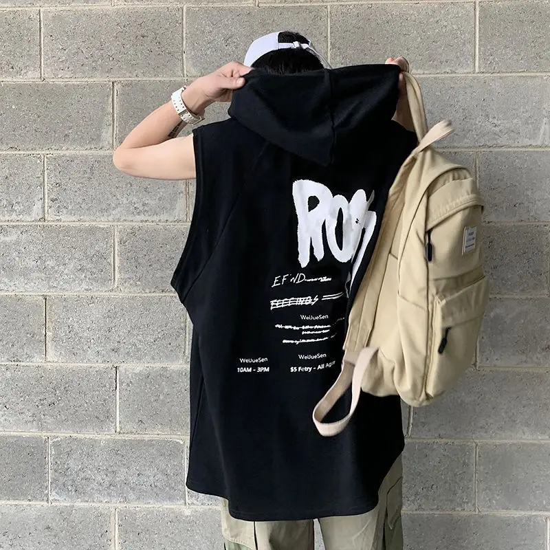 Letter printed T-shirt men's sleeveless hooded t-shirts 2021 summer Korean high street hip-hop style casual loose clothes trend
Letter printed T-shirt men's sleeveless hooded t-shirts 2021 summer Korean high street hip-hop style casual loose clothes trend