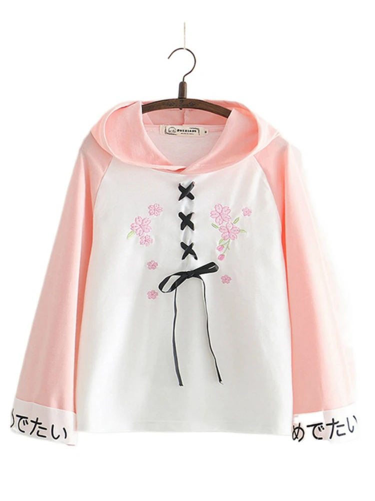 Merry Pretty Women Floral Embroidery Pink Hooded Sweatshirts 2020 Winter Long Sleeve O-Neck Lace Up Sweet Style Pullovers
Merry Pretty Women Floral Embroidery Pink Hooded Sweatshirts 2020 Winter Long Sleeve O-Neck Lace Up Sweet Style Pullovers