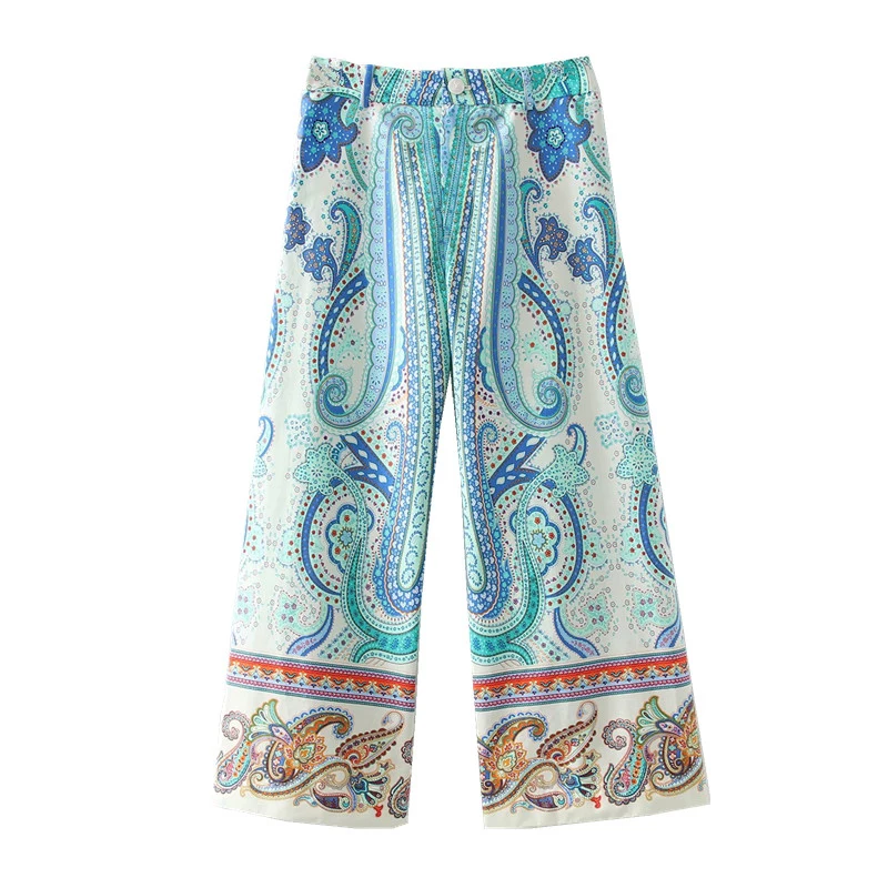 Spring Autumn Beltless Split Street Trendy High Waist Pants Women Retro Print Casual Wide-Leg Pants Bohemia Blue Trousers
Spring Autumn Beltless Split Street Trendy High Waist Pants Women Retro Print Casual Wide-Leg Pants Bohemia Blue Trousers