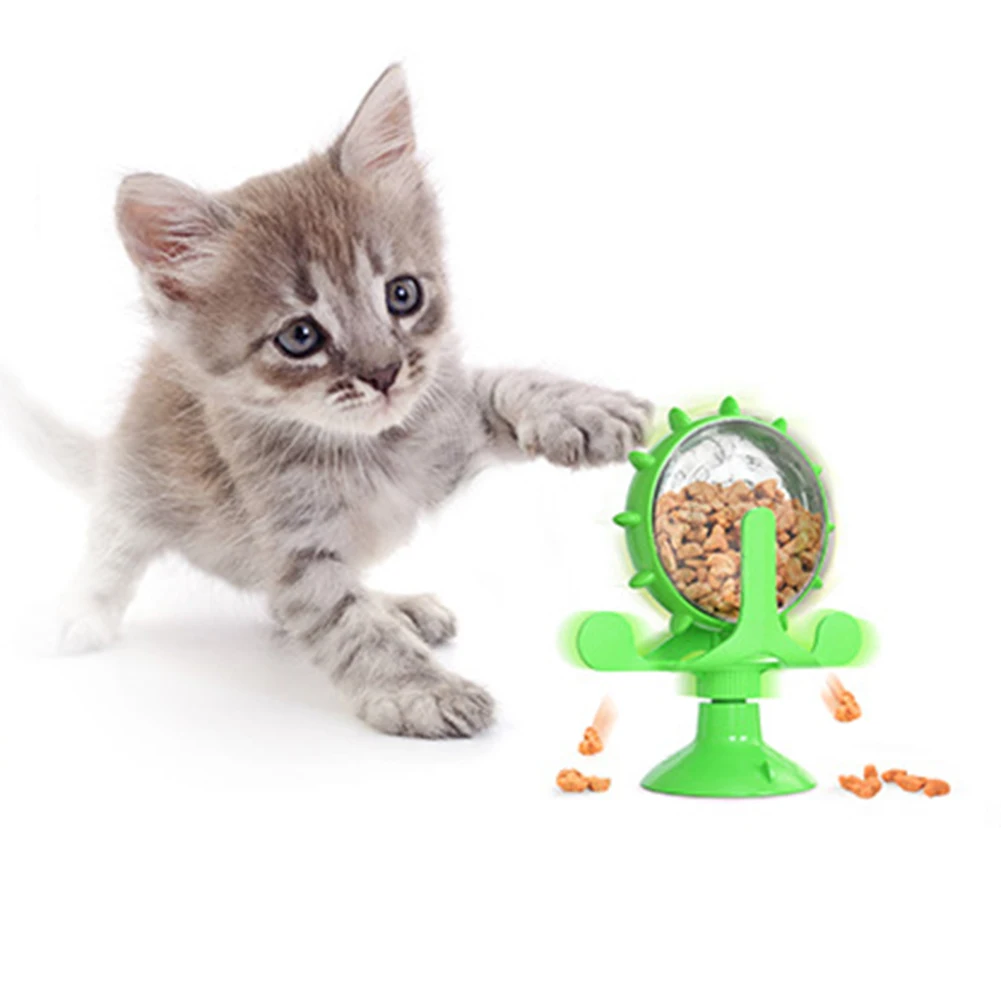 

360 Rotating Windmill Leakage Toy Pet Kitten Teasing Play Game Feeding Turntable Suction Cup Catnip Shaking Puzzle Toy