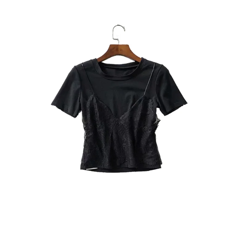 Summer new leisure trend Round Neck Lace hollow sling fake two short t-shirts t shirt for women embroidery graphic t shirts
Summer new leisure trend Round Neck Lace hollow sling fake two short t-shirts t shirt for women embroidery graphic t shirts