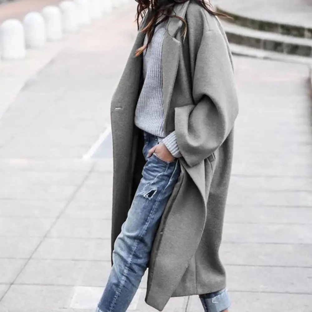 Women Oversize Coat Solid Color Double-sided Long Coat Autumn Winter Turndown Collar Single Button Midi Overcoat for Office 
Women Oversize Coat Solid Color Double-sided Long Coat Autumn Winter Turndown Collar Single Button Midi Overcoat for Office