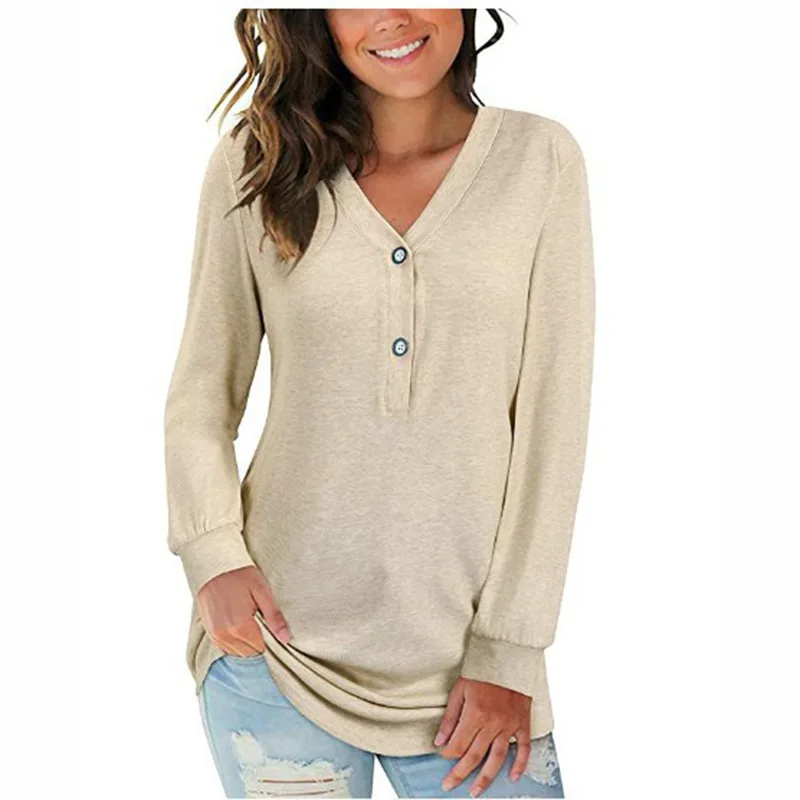 Solid Basic Button V-Neck Long Sleeve T-Shirt for Women Streetwear Loose Casual Pullover Top Tee 2021 Autumn New Clothing Tunic
Solid Basic Button V-Neck Long Sleeve T-Shirt for Women Streetwear Loose Casual Pullover Top Tee 2021 Autumn New Clothing Tunic