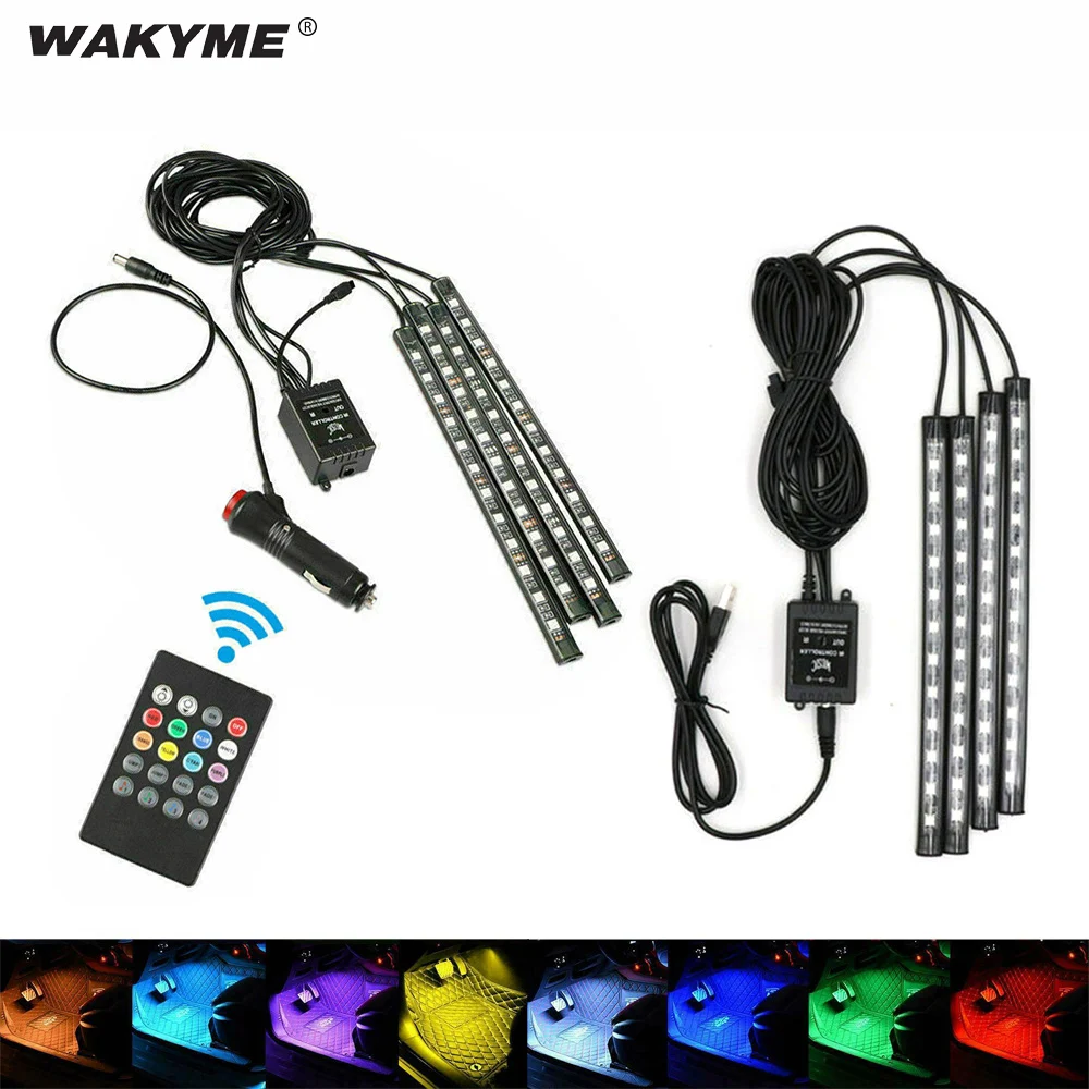 WAKYME 4pcs Car RGB LED Strip Light 8 Colors Car Styling Decorative Atmosphere Lamps DC12V Car Interior Light with Remote
WAKYME 4pcs Car RGB LED Strip Light 8 Colors Car Styling Decorative Atmosphere Lamps DC12V Car Interior Light with Remote
