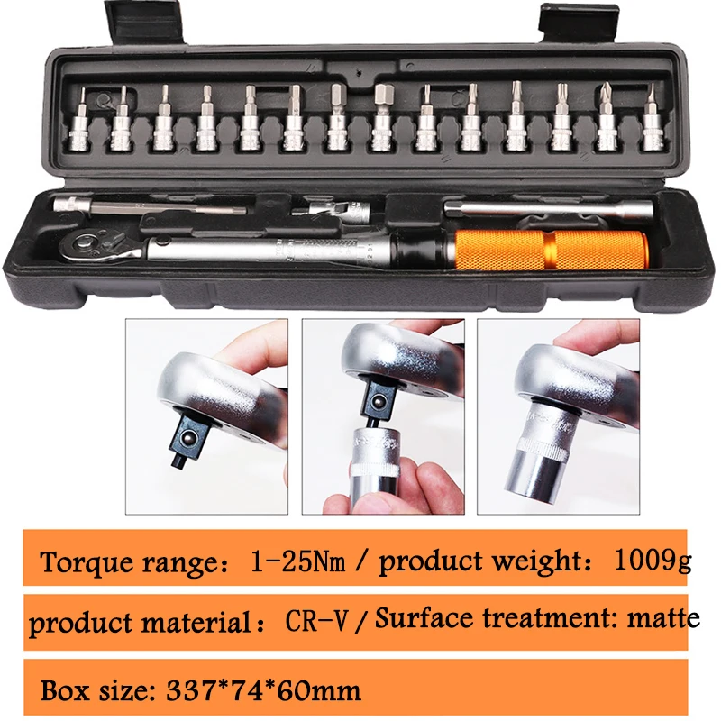 19Pcs 1/4 Inch Drive 1-25Nm Adjustable Wrench Bicycle Repair Tools Kit Ratchet Mechanical Torque Spanner Manual Wrench Suit
19Pcs 1/4 Inch Drive 1-25Nm Adjustable Wrench Bicycle Repair Tools Kit Ratchet Mechanical Torque Spanner Manual Wrench Suit
