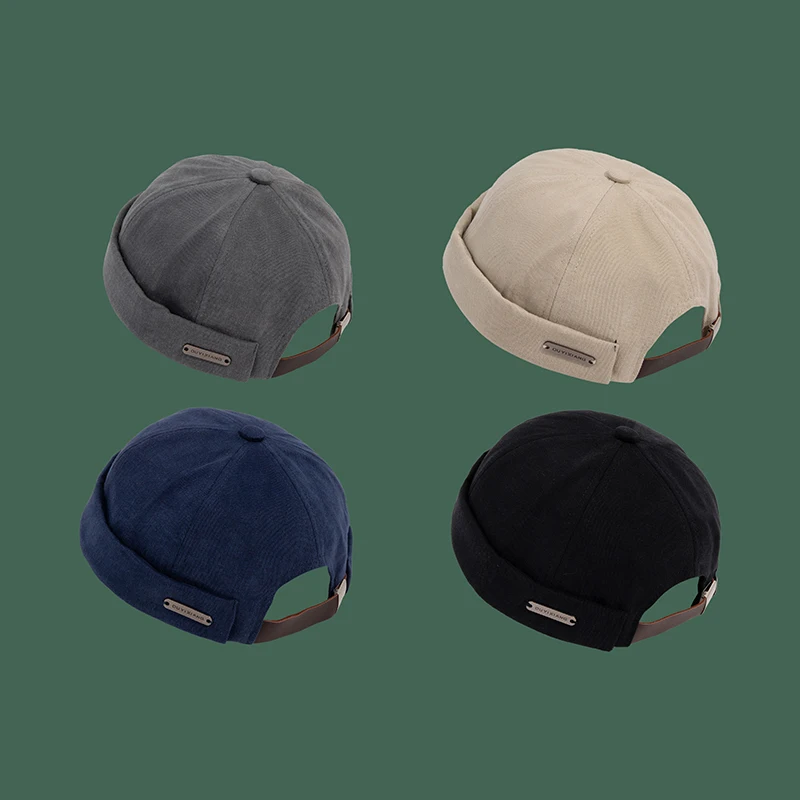 

Vintage Docker Cap Brimless Hat Men Hip Hop Hat Dad Beanie Hats Cotton Adjustable Solid Color Literary Landlord Sailor Cap Women