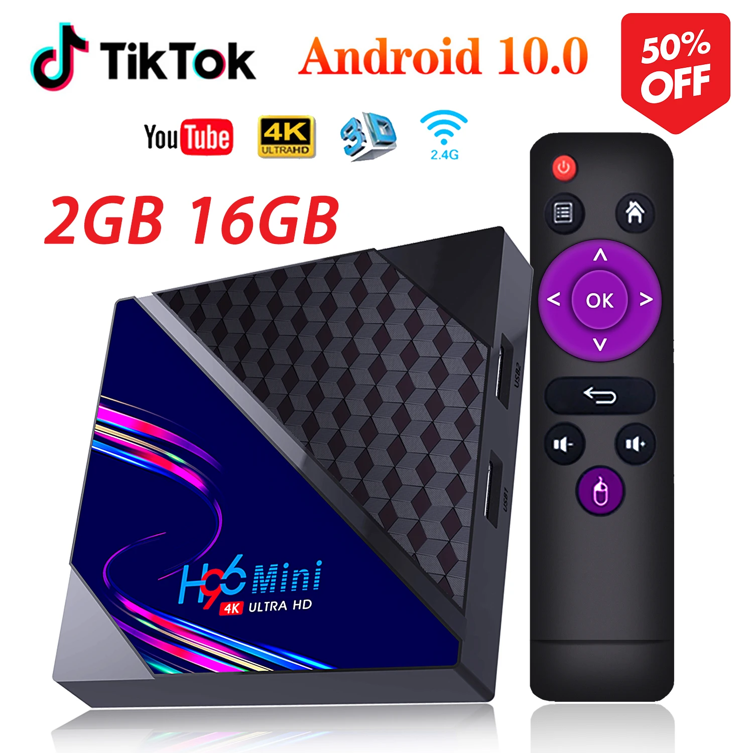 

Smart TV Box H96 Mini V8 Android 10 2GB RAM 16GB ROM Support 1080p 4K Google Play Youtube H96Mini Smart Android TV Media Player