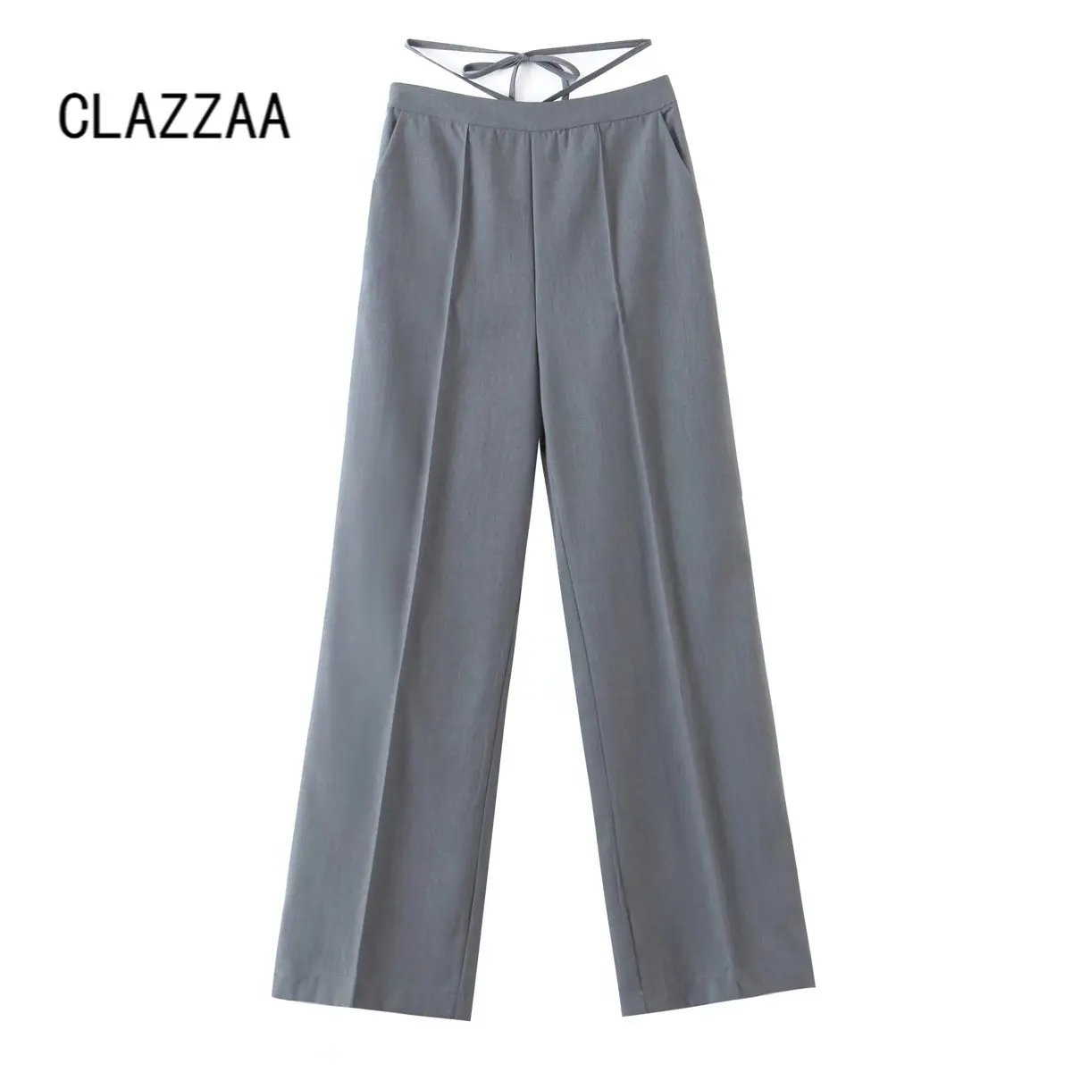 

Модные женские длинные широкие брюки Clazzaa с завязками на талии с высокой талией шикарные повседневные женские стильные брюки