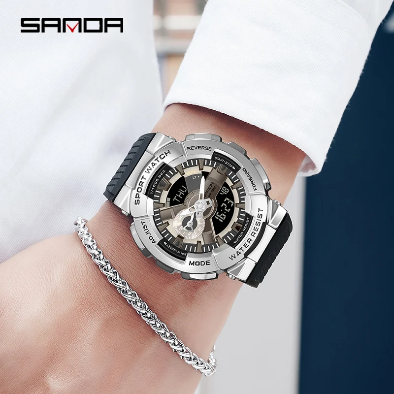 Часы SANDA мужские наручные цифровые модные роскошные крутые водонепроницаемые