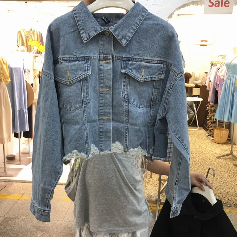 Ladies Spring Autumn Korean Style Personalized Fashion Jacket 2021 Diamond-Studded Tassel Back Split Denim Loose Long Sleeve
Ladies Spring Autumn Korean Style Personalized Fashion Jacket 2021 Diamond-Studded Tassel Back Split Denim Loose Long Sleeve