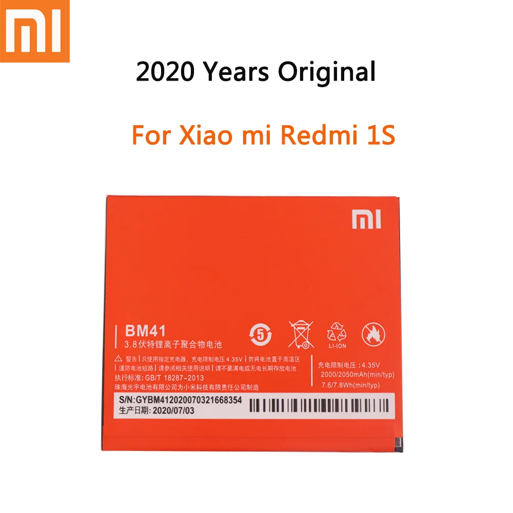2020 years 100% Original Xiaomi Battery BM41 For Xiaomi Mi Redmi 1S Mobile Phone Replacement Batteries 2050MHz 
2020 years 100% Original Xiaomi Battery BM41 For Xiaomi Mi Redmi 1S Mobile Phone Replacement Batteries 2050MHz