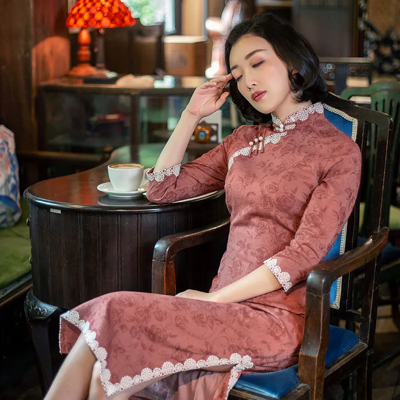 Красота красный * трость в весна-осень; Стильный реставрация старинным способом по Чонсам с изображением Шанхая женский с длинными рукавами 
Красота красный * трость в весна-осень; Стильный реставрация старинным способом по Чонсам с изображением Шанхая женский с длинными рукавами