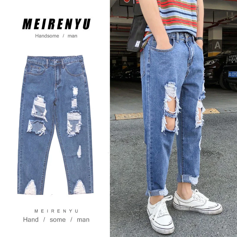 Ripped Raw-edge Jeans For Men Loose Casual Straight-leg All-match Cropped Trousers Streetwear Trend Hip-hop Denim Trousers Men
Ripped Raw-edge Jeans For Men Loose Casual Straight-leg All-match Cropped Trousers Streetwear Trend Hip-hop Denim Trousers Men