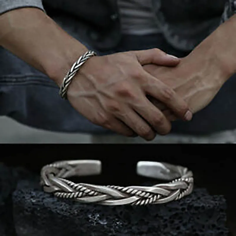 Mens Vintage Open Bangle 925 Sterling Silver Thai Handmade Twisted Cuff Bracelet Open Bracelet Can Be Adjusted Appropriately
Mens Vintage Open Bangle 925 Sterling Silver Thai Handmade Twisted Cuff Bracelet Open Bracelet Can Be Adjusted Appropriately