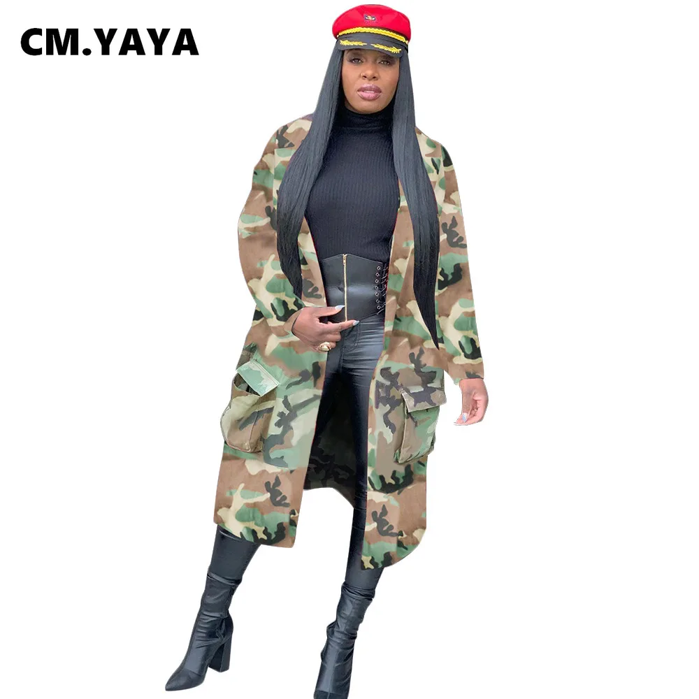 Тренч женский зимний с камуфляжным принтом и длинными рукавами 
Тренч женский зимний с камуфляжным принтом и длинными рукавами