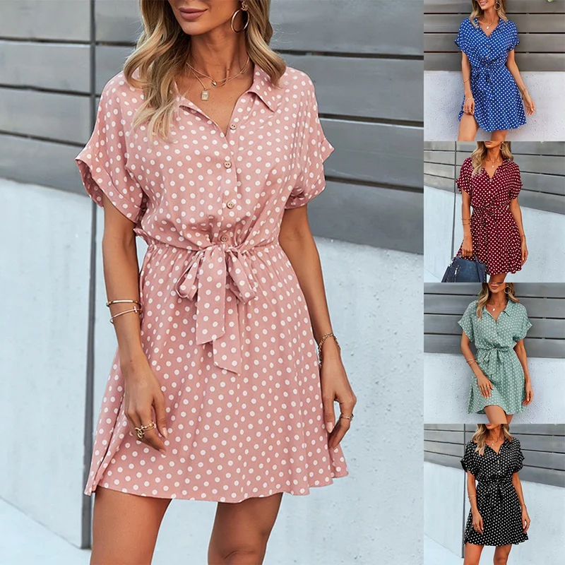 Women Dresses Casual Short Sleeves Polka Dot Button Down V Neck Boho Summer Dress
Women Dresses Casual Short Sleeves Polka Dot Button Down V Neck Boho Summer Dress