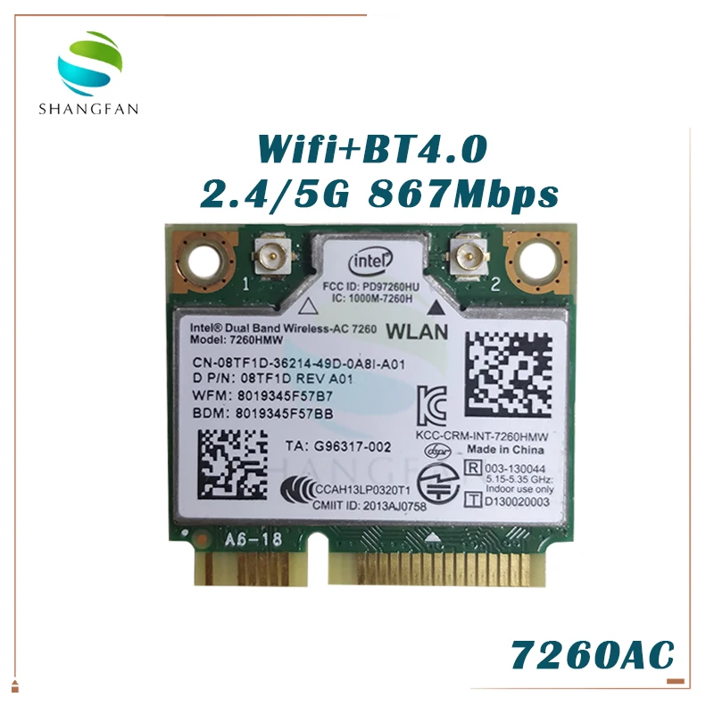 Двухдиапазонная Беспроводная плата AC 7260 7260HMW 7260AC 7260HMWAC half Mini PCI e + BT4.0 867 Мбит/с|dual band