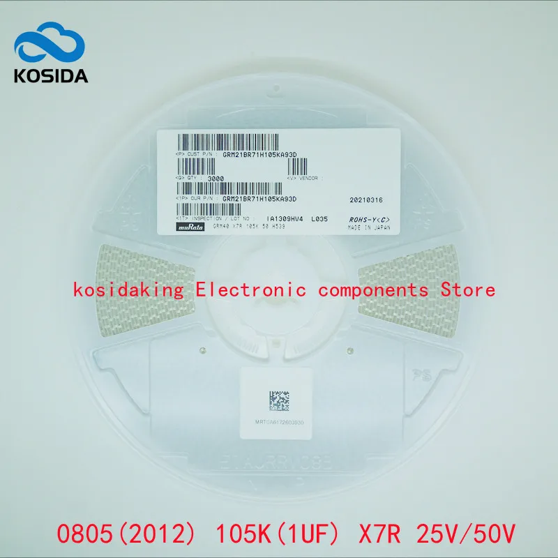 3000 шт. 0805 2012 105K 1 мкФ 10% X7R 25V 50V SMD Чип керамические конденсаторы GRM21BR71H105KA93D новые и оригинальные
3000 шт. 0805 2012 105K 1 мкФ 10% X7R 25V 50V SMD Чип керамические конденсаторы GRM21BR71H105KA93D новые и оригинальные
