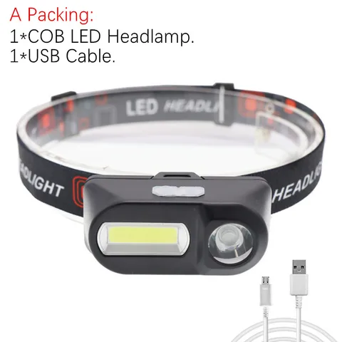 Прямая поставка, портативный светодиодный налобный мини-фонарь XPE + COB с зарядкой от USB, налобный фонарь для кемпинга, рыбалки, фонарик, фонарик