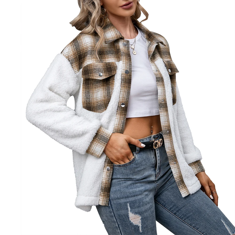 Women Single Breasted Fleece Winter Coat Turn-down Collar Button Cardigan Casual Long Sleeve Plaid Print Loose Female Outwear
Women Single Breasted Fleece Winter Coat Turn-down Collar Button Cardigan Casual Long Sleeve Plaid Print Loose Female Outwear