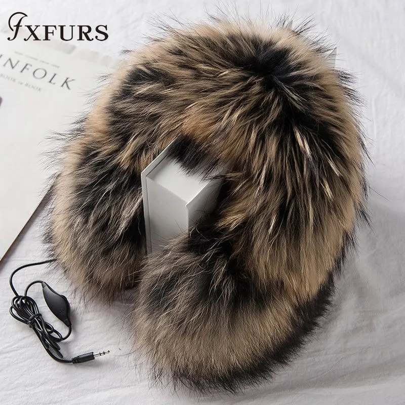 FXFURS натуральная Шуба из меха енота зимние наушники теплые с аудио модные шубы