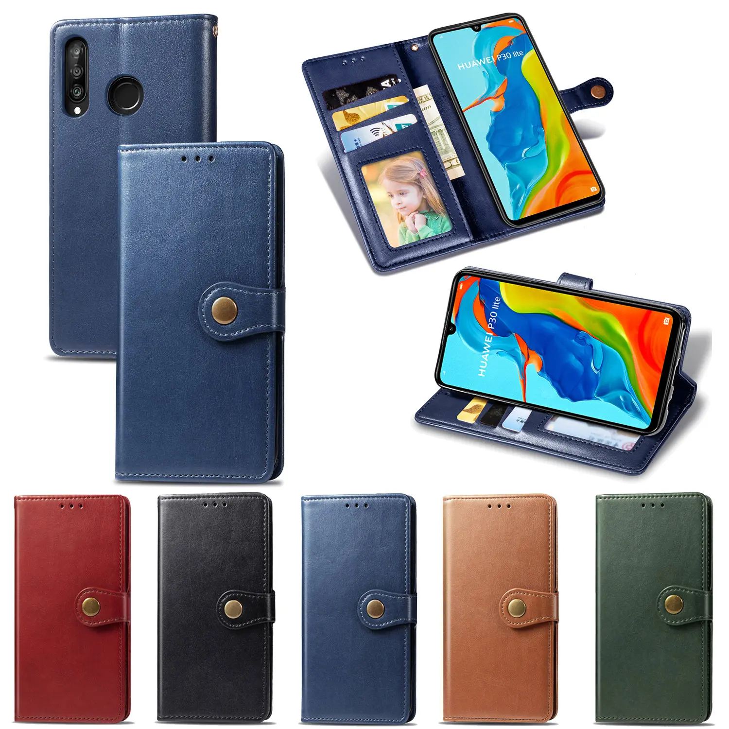 Чехол для Huawei P30 lite Магнитный кожаный откидной бумажник с отделением карт чехол