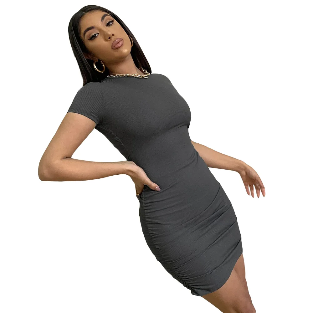 Eversea Summer new style women's halter lace-up sexy knit short-sleeved dress solid color hip skirt
Eversea Summer new style women's halter lace-up sexy knit short-sleeved dress solid color hip skirt
