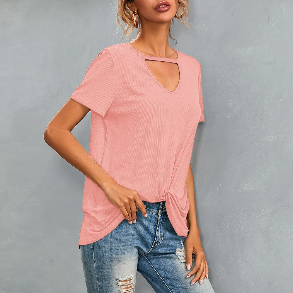 Short Sleeve V Neck Hollow Out T Shirts Loose Twist Knot Tunic Tops Women Casual Solid Harajuku Tees Shirt Tops for Female D30
Short Sleeve V Neck Hollow Out T Shirts Loose Twist Knot Tunic Tops Women Casual Solid Harajuku Tees Shirt Tops for Female D30