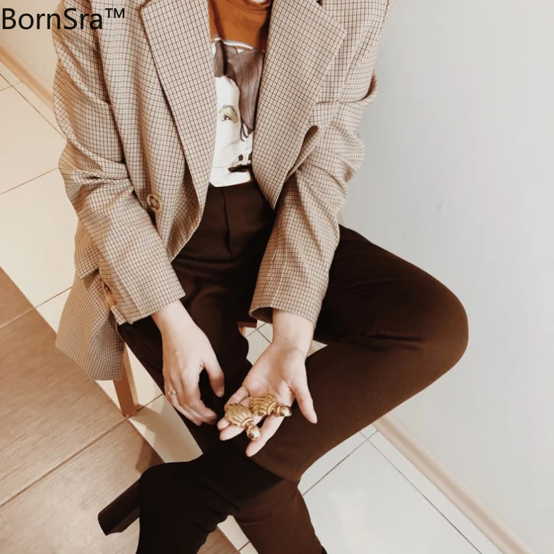 BornSra Classic Plaid Double Breasted Women Jacket Blazer Notched Collar Female Suits Coat Fashion Houndstooth 2019 Autumn
BornSra Classic Plaid Double Breasted Women Jacket Blazer Notched Collar Female Suits Coat Fashion Houndstooth 2019 Autumn
