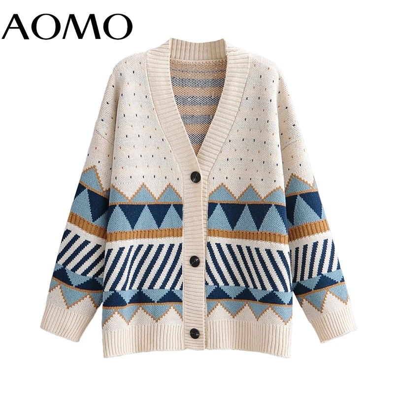 AOMO 2021 Autumn Winter Women Geometry Knitted Cardigan Sweater Jumper Button-up Female Tops 1F313A
AOMO 2021 Autumn Winter Women Geometry Knitted Cardigan Sweater Jumper Button-up Female Tops 1F313A