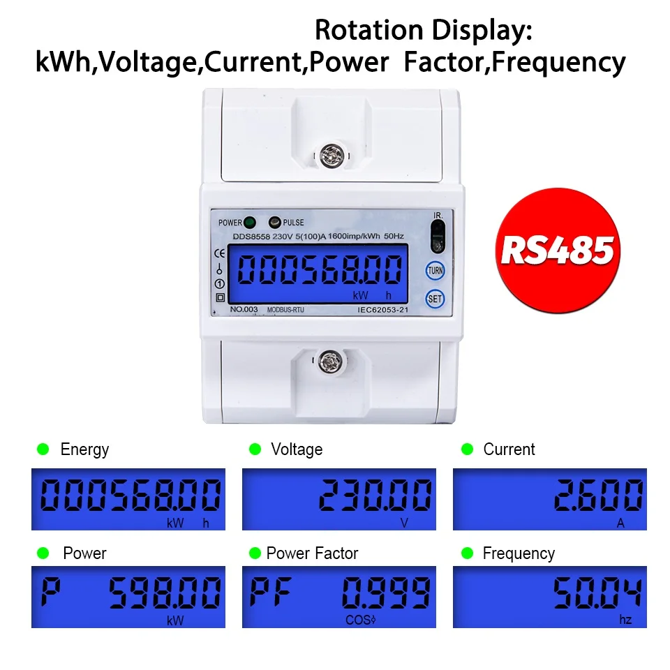 Однофазный измеритель переменного тока 5(100) 230 В Modbus RTU кВтч RS485 Электрический