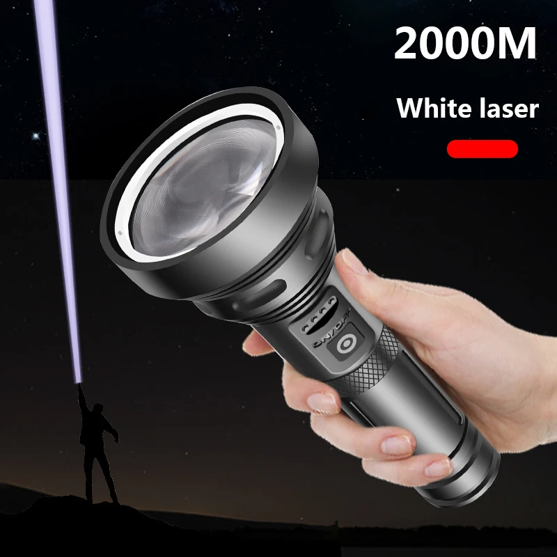 

Zoomable Torch Hard Light Self Defense 18650 26650 Battery Lantern 2000 Meter 20,000,000LM Powerful White Laser Led Flashlight
