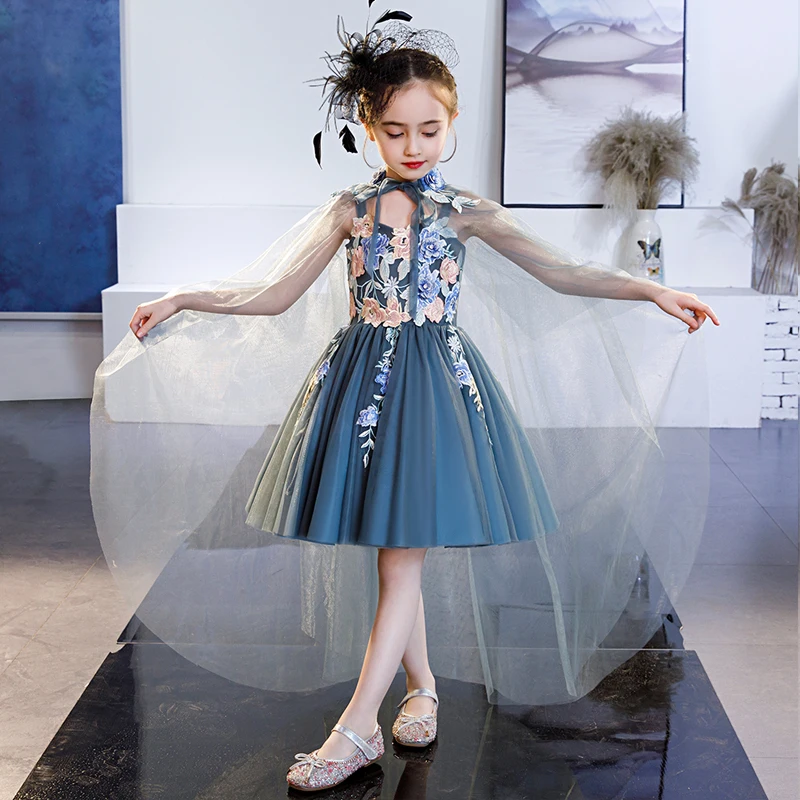 Vintage Flower Kids Girl Dresses with Shawl for Weddings Toddler Children Blue Birthday Princess Tutu First Holy Communion Gowns
Vintage Flower Kids Girl Dresses with Shawl for Weddings Toddler Children Blue Birthday Princess Tutu First Holy Communion Gowns